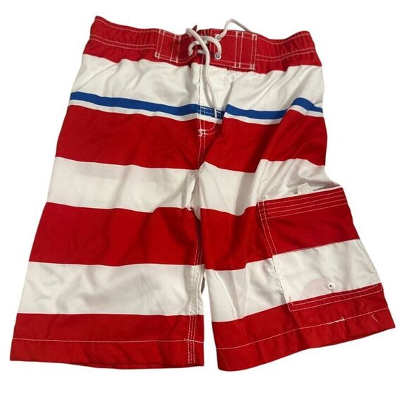 NWT J.Khaki Red White‎ Striped Swim Trunks Boys Patriotic Board Shorts Size M - Picture 1 of 6